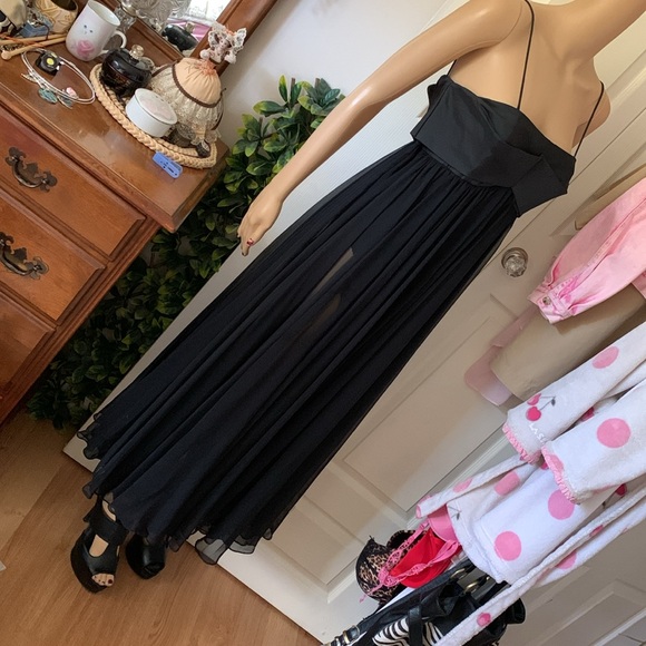 Vtg 60's black sheer chiffon full circle babydoll swing dress XS S - Picture 2 of 15